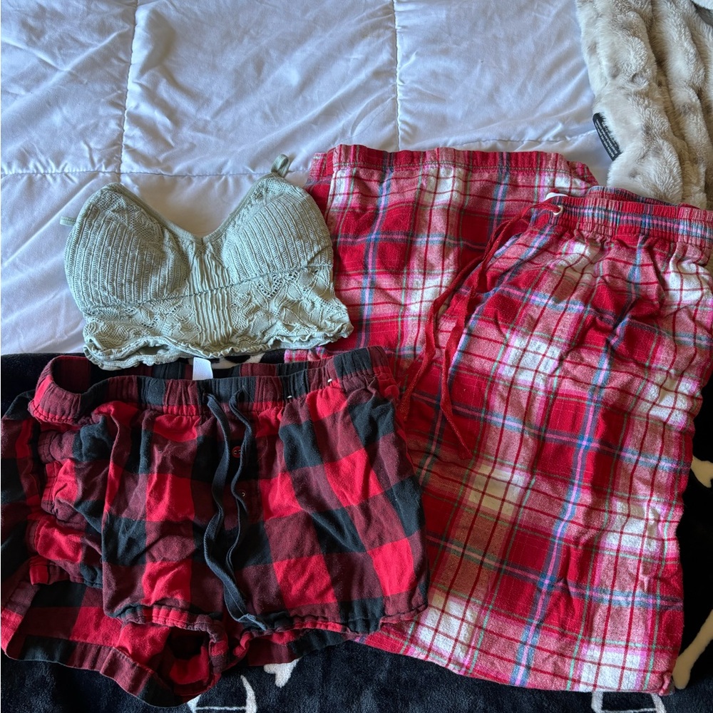 Target Red Plaid and Cream Lace Pajama Set